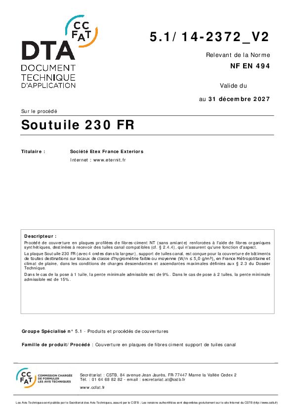 DOCUMENT TECHNIQUE D'APPLICATION  SOUTUILE 230