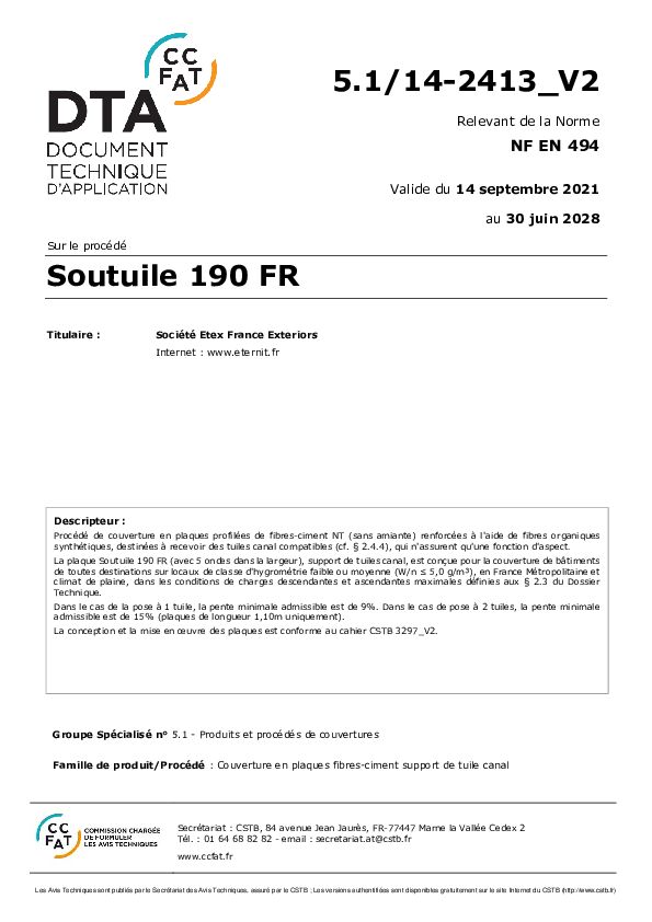 DOCUMENT TECHNIQUE D'APPLICATION SOUTUILE 190